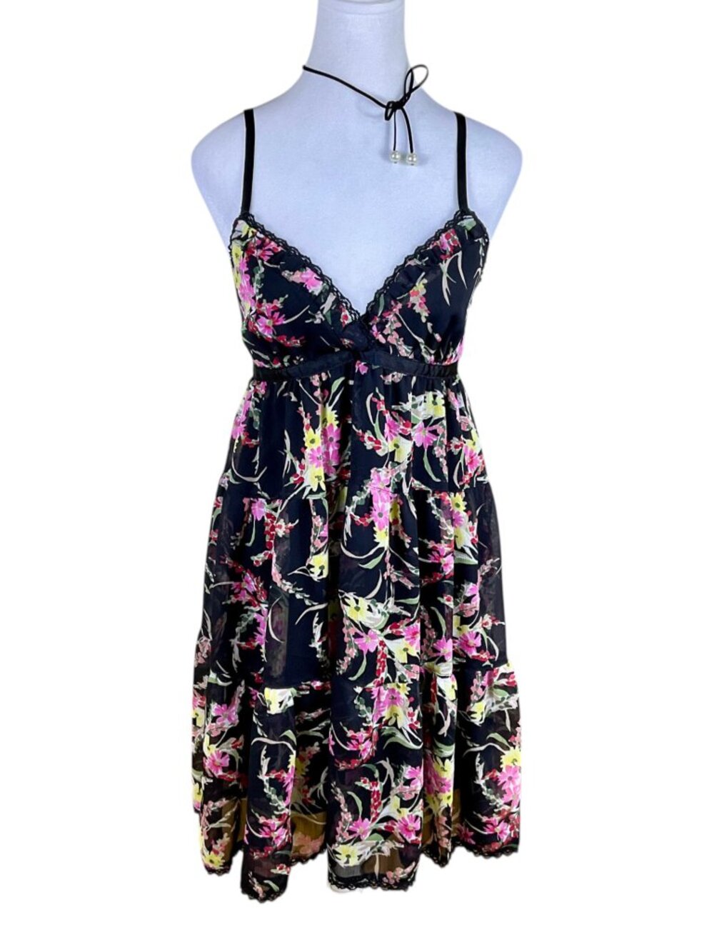 Rampage Dress Black Pink Multi Floral Y2K (9)
